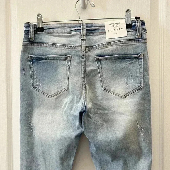 Brave Soul Skinny Jeans Beaded Distressed Denim Stretch Light Blue Size 27 4 NWT - Picture 10 of 16